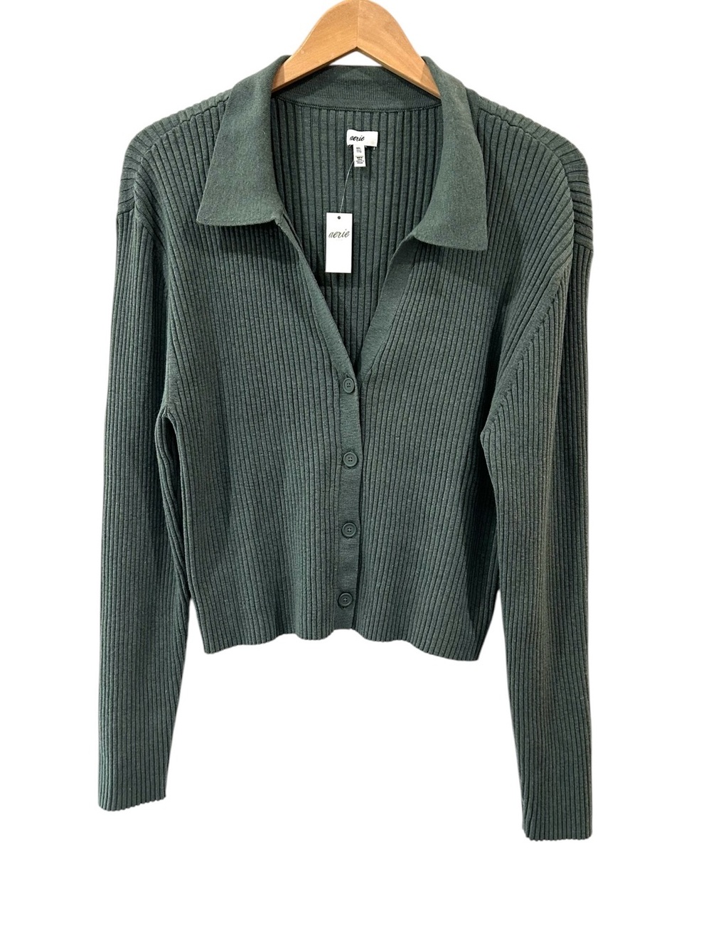 Aerie Gotta Jet! Cropped Polo Sweater Cardigan XXL green Ribbed fitted NWT